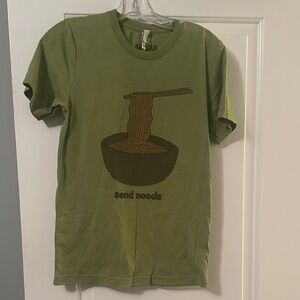 Green Graphic Tee with Noodle Bowl Design - send noods
